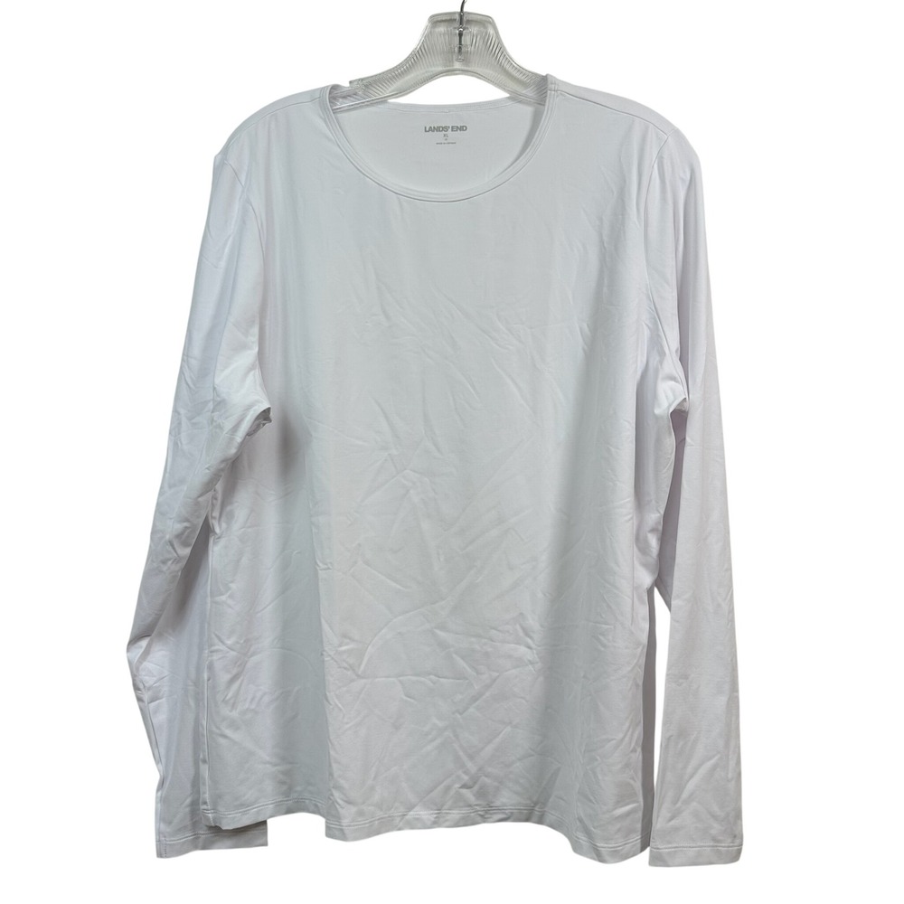 Lands End Womens XL White Long Sleeve Crewneck Nylon Spandex Stretch Top Tee